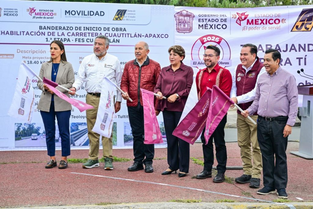 Gobernadora Delfina Gómez arranca rehabilitación de la carretera Cuautitlán–Apaxco para mejorar traslados de estudiantes y familias